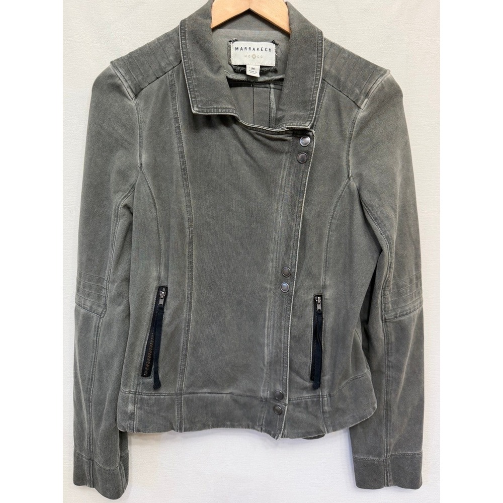 Marrakech Medium Grey Cotton Moto Jacket RR90026 Asymmetrical Zip Medium